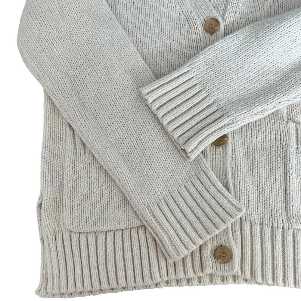Jenni Kayne Cody Chunky Cream Knit Button Cardigan Front Pockets SZ M Minimalist - Picture 7 of 15